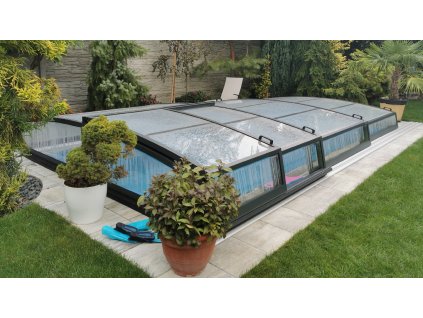 Niedrige Überdachung DIAMANT für 8.3x3.6 (380x850) Pool klar PK4 Polycarbonat