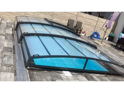 Niedrige Überdachung DIAMANT für 8x3.6 Pool (360x850) klar PK4 Polycarbonat
