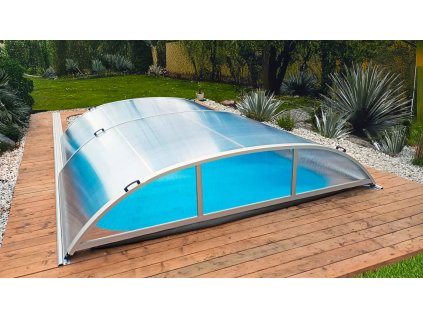 881 1 sapphire die elegante flache pooluberdachung aus klarem 4 mm polycarbonat fur pool 7 3x3 3 340 740 cm