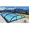 Sapphire – die elegante, flache Poolüberdachung aus klarem 4 mm Polycarbonat für Pool 9x3,3 (340x1062 cm)