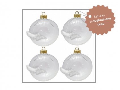 zvýhodnený set: priehľadná transparentná sklenena vianocna gula s pierkami a vlastnym textom menom popisane