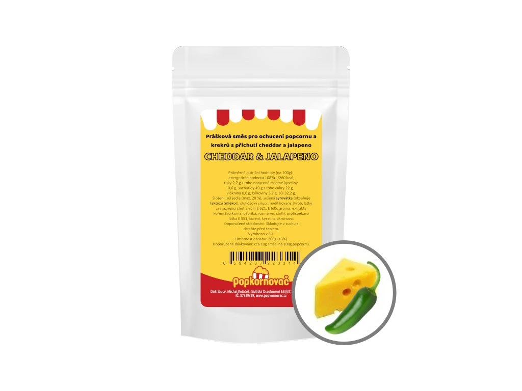 Príchuť na popcorn a krekry Cheddar & Jalapeno (200g)