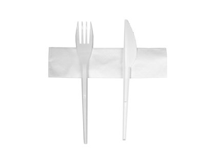 Set plastových príborov (PS), biely (nôž, vidlička, obrúsok)