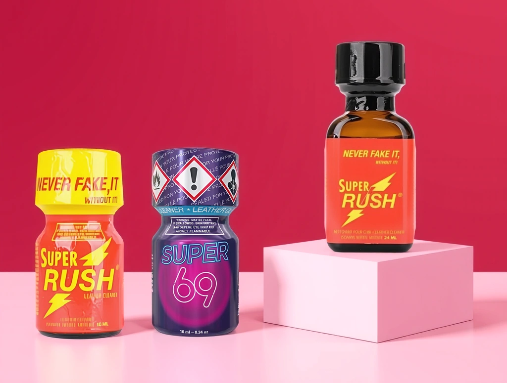 Poppers fľaštičky Super Rush a Super 69 - rôzne veľkosti balenia