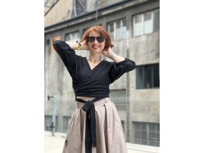 Halenka zavinovací s nabíranými rukávy- černá