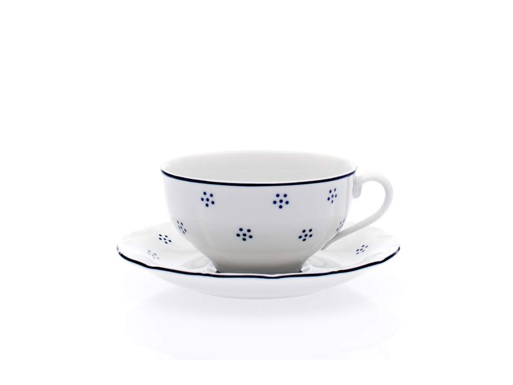 Šálek s podšálkem na čaj, český porcelán, Verona, 250 ml, modrá valbella,  G. Benedikt - Porcelánový svět