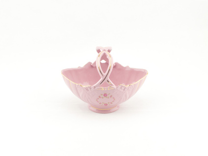 Košík na bonbony 18 cm, růžový porcelán, kytičky, Leander