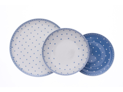 Tom, talířová sada, modré puntíky, karlovarský porcelán, Thun, 18 d.