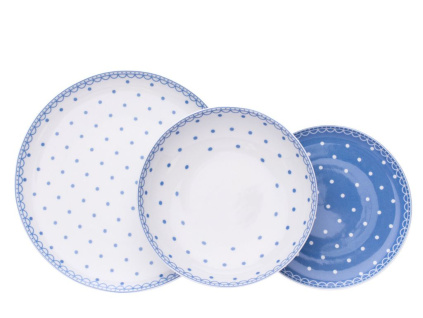 Tom, talířová sada, modré puntíky, karlovarský porcelán, Thun, 18 d.