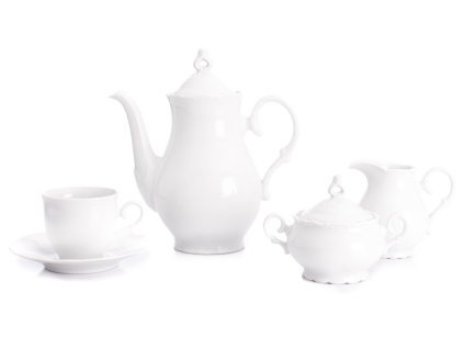 Kávová souprava, bílý porcelán, Ophelia, Thun RZ, 15 d.
