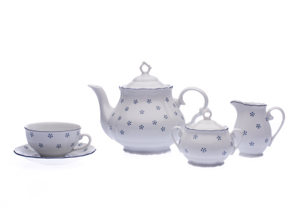 Čajová souprava, český porcelán, Verona, 15 d., modrá valbella, G. Benedikt