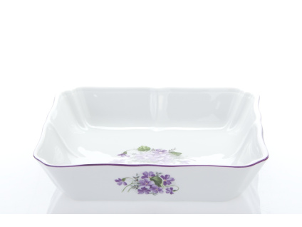 Mísa salátová čtyřhranná, 21 cm, fialky, Český porcelán