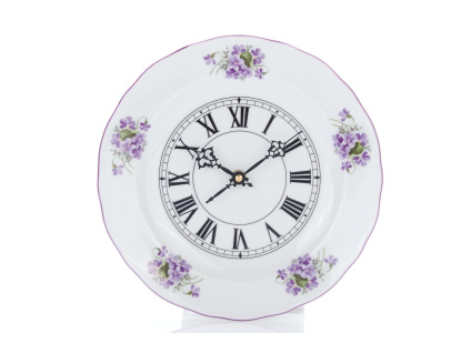 Hodiny, český porcelán, 24 cm, fialky, Český porcelán