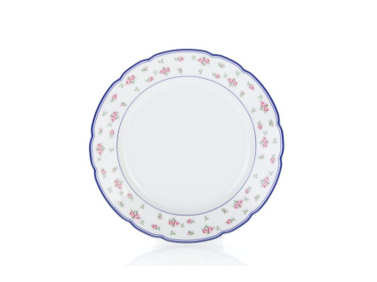 dezertní talíř 19 růžičky modrý lem porcelánový svět