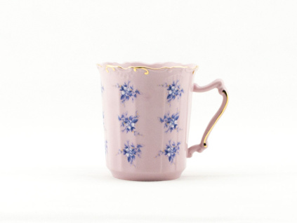 Šálek Amis 0,25 l, modré květiny, růžový porcelán, Leander