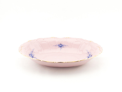 Mísa oválná Amis 26 cm, modré květiny, růžový porcelán, Leander