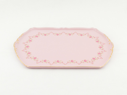 Podnos čtyřhranný Sonáta 28 cm, růžový porcelán, kytičky, Leander