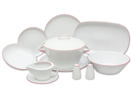 jídelní souprava Tom s červenou linkou, 25 d., porcelán Thun