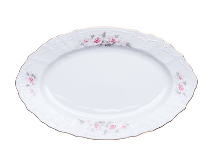 Ovál Bernadotte, 34 cm, růžičky se zlatou linkou, Thun