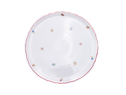 Talíř na dort 30 cm, Ophelia házenka s červeným proužkem, porcelán Thun Rulak Zettlitz