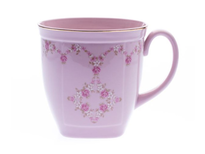 Hrnek hranatý, 0,60 l, růžový porcelán, kytičky, Leander