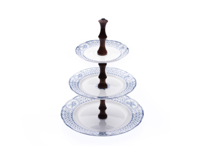 Rose, etažérka trojdílná, modrá stuha, český porcelán, Thun