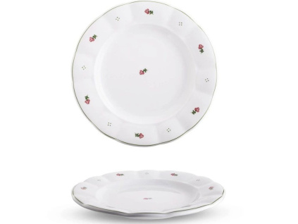 Talíř mělký, porcelán, růžové kytičky, 26 cm, G. Benedikt