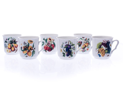 Sada hrnků, 270 ml, porcelán Dubí, kreslené ovoce, 6 ks