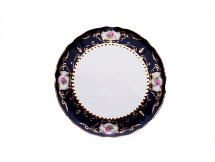 Talíř na dort, 26 cm, český porcelán, kobalt, růže, Leander