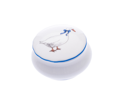 Dóza kulatá šperkovnice, 9 cm, husy, Český porcelán