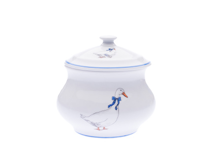 Dóza zeleninová s víkem, 12,4 cm, husy, Český porcelán
