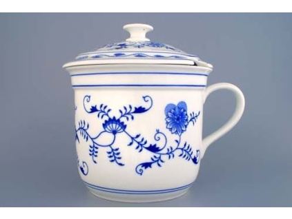 Hrnek Český s 1 uchem s víkem s výřezem 3,0 l, cibulák, Český porcelán