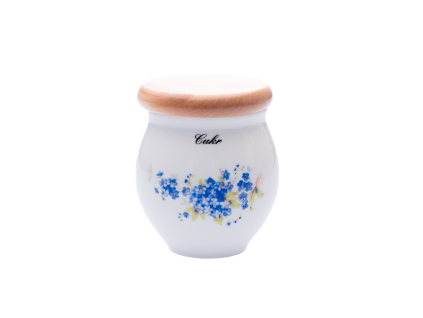 Dóza s nápisem cukr, 10,4 cm, Pomněnky, Český porcelán