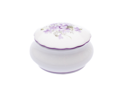 Dóza kulatá šperkovnice, 9 cm, fialky, Český porcelán