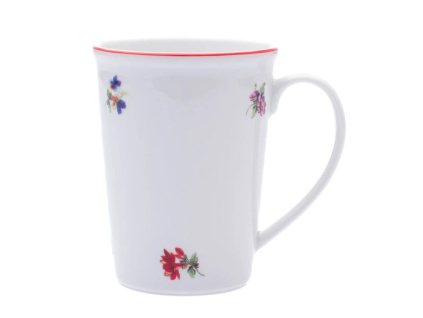 Hrnek Erin, Český porcelán Dubí, házenka s červeným proužkem, 0,42 l