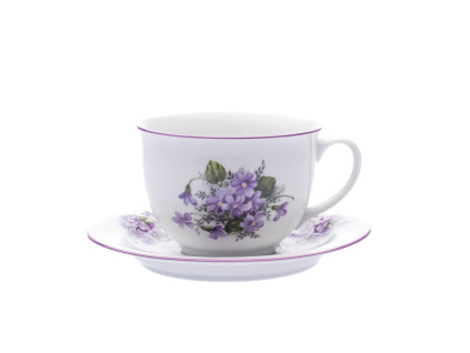 Šálek s podšálkem, 500 ml, fialky, Český porcelán Dubí