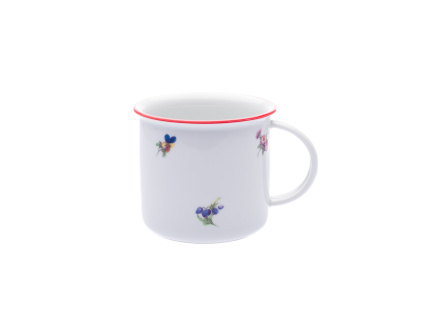 Hrnek Tina, 380 ml, házenka s červeným proužkem, Český porcelán Dubí