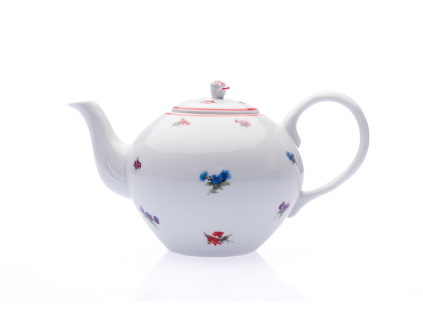 Konvice čajová se sítkem, 1,20 l, házenka s červeným proužkem, porcelán Dubí