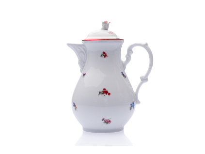 Konvice kávová s víčkem 1,55 l, házenka s červeným proužkem, Český porcelán