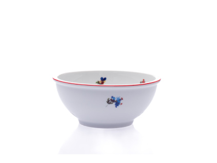 Miska na polévku, 16 cm, házenka s červeným proužkem, porcelán Dubí