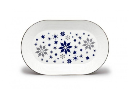 Mísa oválná, 32 cm, Lea, vánoční modré vločky, platina, Thun
