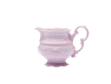 Mlékovka nízká, 0,25 l, růžový porcelán, Sonáta, bílá krajka, Leander