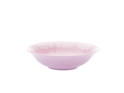 Miska kompotová, 13 cm, růžový porcelán, Sonáta, bílá krajka, Leander