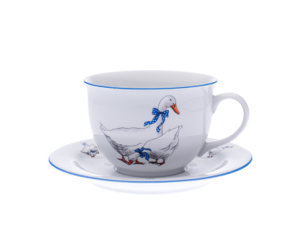 Šálek s podšálkem, 500 ml, husy, Český porcelán Dubí