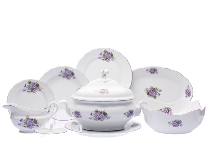 Jídelní souprava, fialky, 25 d., Český porcelán Dubí