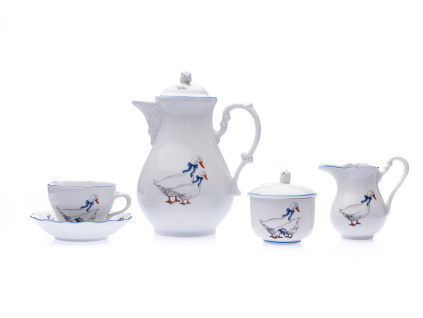 Kávová souprava, husy, Český porcelán, 15 d.