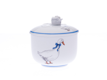 Cukřenka s víčkem bez výřezu 0,20 l, husy, Český porcelán