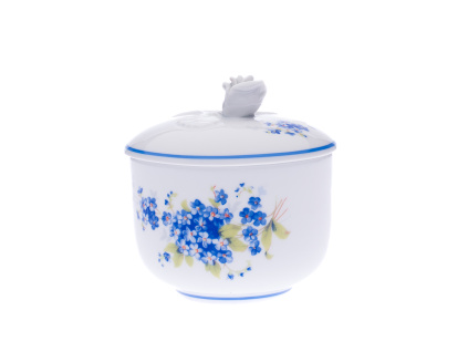Cukřenka s víčkem bez výřezu 0,20 l, pomněnky, Český porcelán