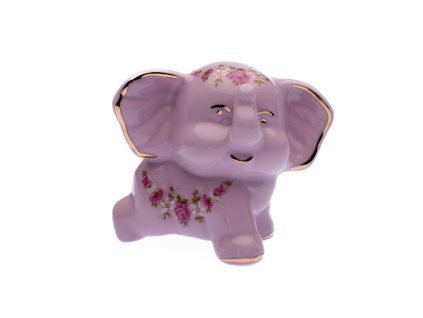 Slon 7 cm, růžový porcelán, růžičky, Leander