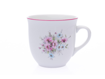 Hrnek Mirek, jemné květy, růžový proužek, 0,4 l, Český porcelán Dubí